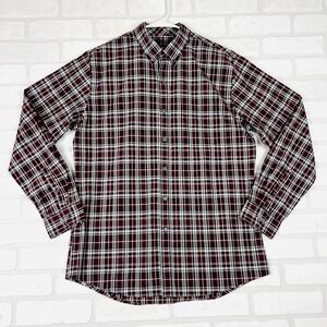 Van Heusen Mens Plaid Button Down Dress Shirt Classic Fit Burgundy Black White M